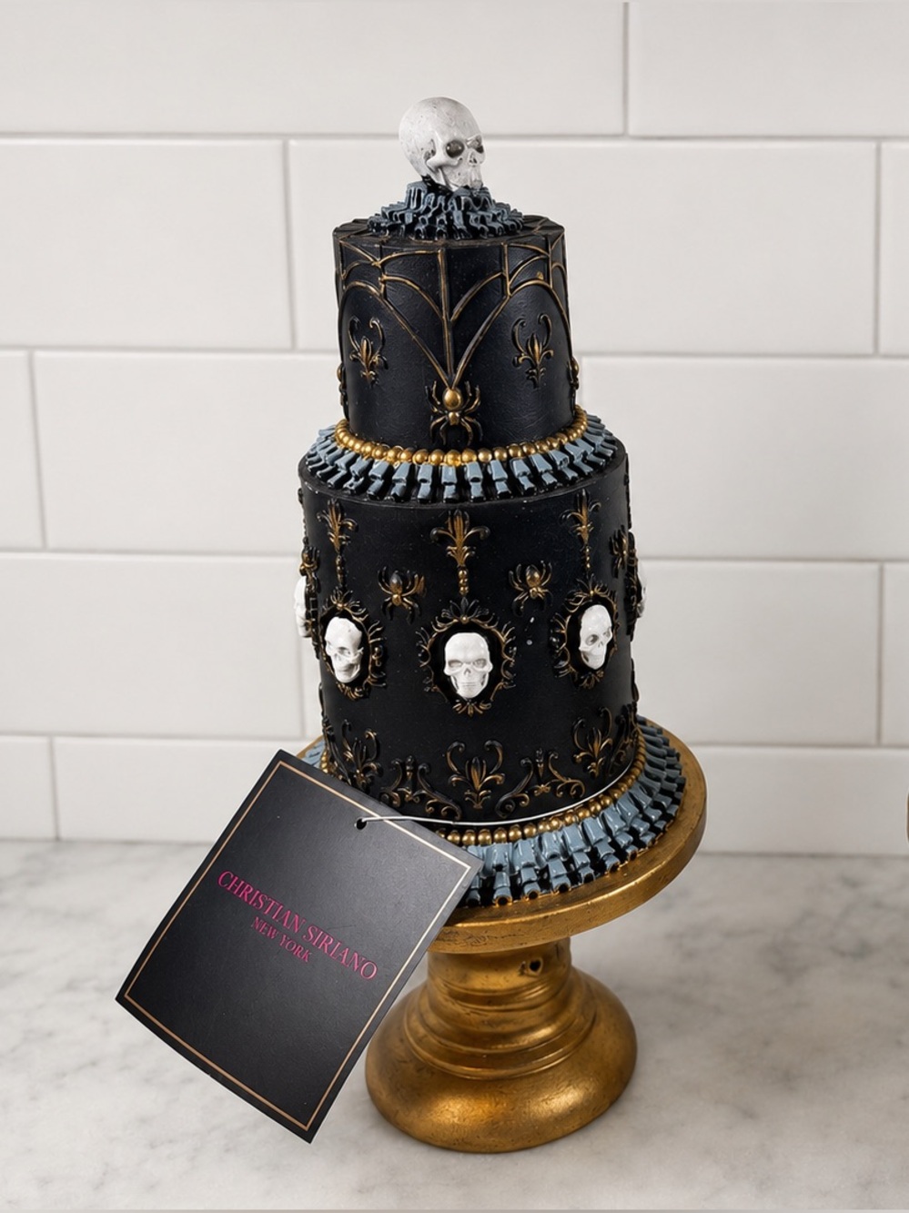New Viral Christian Siriano Gothic Skull & Spider Faux Cake Halloween Decor